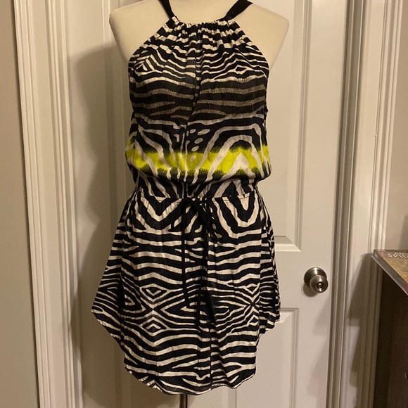 Line & Dot Zebra Print Halter Dress Size Medium - Picture 1 of 7